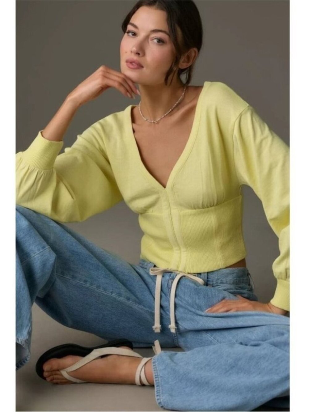 Pilcro Anthropologie Deep V Sweatshirt Yellow XS NWT